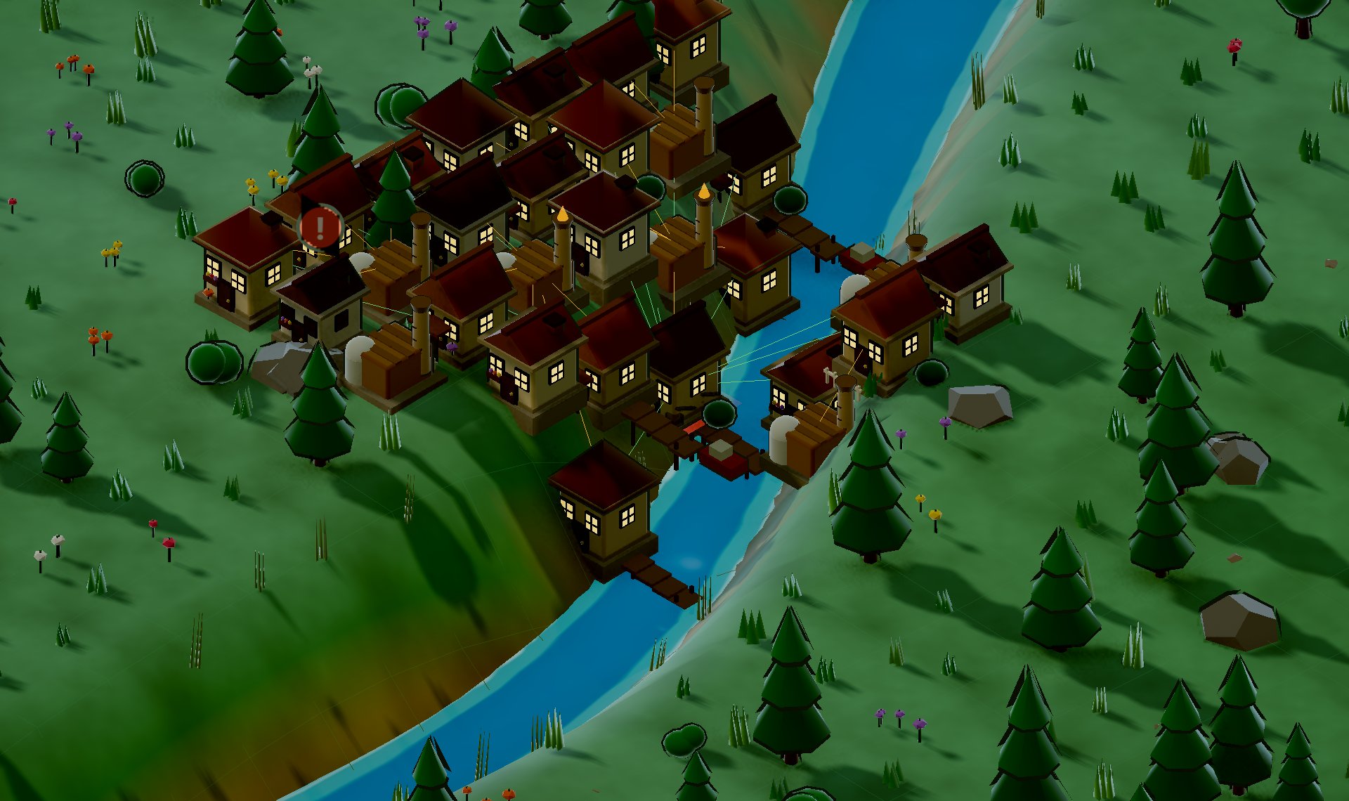 A town crowded with gas plants, their flares glowing